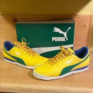 Puma Men's Yellow and Green Roma Sneakers Brazil
